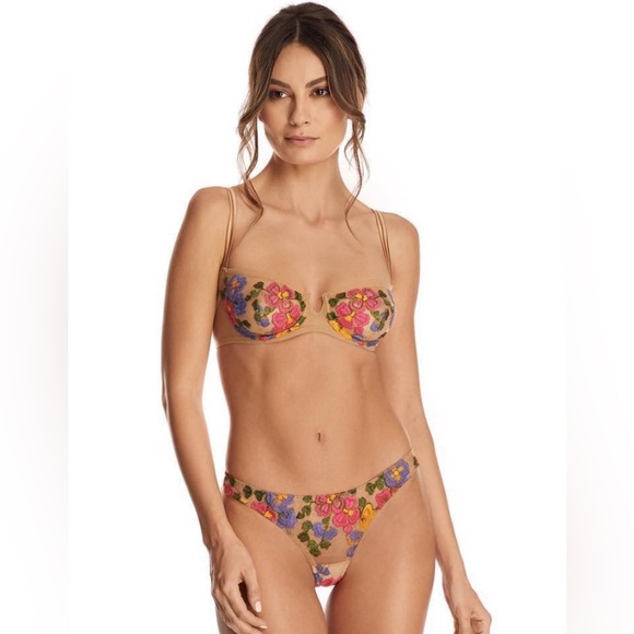 ID Sarrieri Embroidered Floral Set in Tan with Red Blossoms NWT size 34D/Medium - Picture 10 of 10